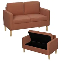 HOMCOM Sofa 2 Sitzer klein Couch mit Armlehne, Stauraum für Wohnzimmer, Orange - Rosa