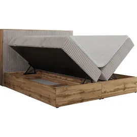 MKS Meble Boxspringbett WOOD CLASSIC, Komplett Set mit Multipocket-Matratze und Topper T25, Doppelbett für Schlafzimmer, hohe Kopfteil - 180 x 200... - Hellgrau