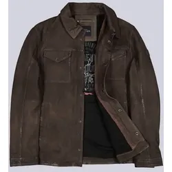 engbers Herren Lederjacke im Hemd-Design braun regular uni Kent-Kragen - 54
