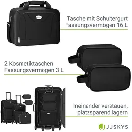 Juskys Trolley Reisekoffer Set 5 teilig - 60 L, 2 Rollen, Weichschale, Handgepäck, Schwarz