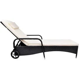 vidaXL Sonnenliege 198 x 66 x 98 cm schwarz/cremeweiß inkl. Rollen