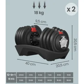 Songmics Kurzhanteln 2er set Verstellbare Kurzhantel 1,5 kg bis 18 kg schwarz/rot