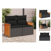 vidaXL Gartensofa mit Kissen 2-Sitzer Schwarz Poly Rattan