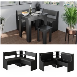 Vicco Eckbankgruppe Küchensitzgruppe Esszimmergruppe Roman Schwarz modern 120x120 cm Sitzbank Sitzecke Küchenmöbel Polstermöbel Esszimmermöbel