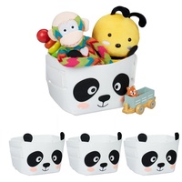 relaxdays Aufbewahrungskorb 4 x Filz Aufbewahrungskorb Panda-Motiv rosa|schwarz|weiß