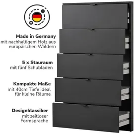 mokebo Kommode mit 5 Schubladen in Anthrazit Die Stilvolle Highboard, Anrichte oder Sideboard