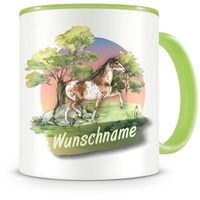 Samunshi® Kindertasse mit Namen Tasse Pferd Personalisierte Tasse mit Namen Kinder Kinderbecher mit Namen Kindergarten grün 300ml