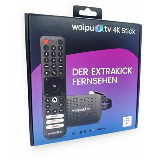 waipu.tv 4K Stick + 12 Monate Perfect Plus | TV-Kombi | Fernsehen über WLAN | Fernbedienung mit Schnellwahltasten (mit TV-Steuerungstasten) | HDMI | 4K | HDR