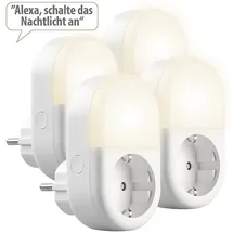 Luminea Home Control 4er-Set WLAN-Steckdose mit LED-Nachtlicht, App & Sprachsteuerung, 16 A