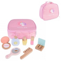 Moni Holz-Spielzeug Kosmetik-Set 4502 Tasche mit 7 Teilen, Spiegel, Kamm, Parfüm rosa