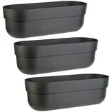 ENGELLAND - 3 x Blumenkasten, Blumentopf, Farbe: Anthrazit, Pflanzkasten mit Wasserspeicher/Drainagesystem und Abstandshalter, 50 cm, PP-Kunststoff, Balkonkasten, länglich, formstabil