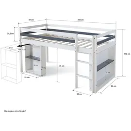Homestyle4u Hochbett 90x200 Weiß Schreibtisch Funktionsbett Jugendbett