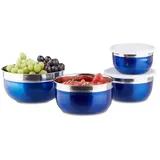 Relaxdays Schüssel Set mit Deckel, Edelstahl, Blau