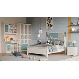 JV Möbel Kinderzimmer Set Bett Kleiderschrank, Jugendzimmer Komplett 2x Nachttische,