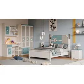 JV Möbel Kinderzimmer Set Bett Kleiderschrank, Jugendzimmer Komplett 2x Nachttische,