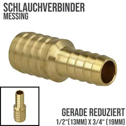 13 mm - 1/2 Zoll x 19 mm - 3/4" Zoll Schlauch Reduzier Verbinder Verteiler Tüll..."