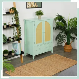 Relaxdays Sideboard, Rattan-Optik, 4 Schubladen, 2 Schrankfächer, HBT 90x70x34 cm, Wohnzimmer, Küche, Flur, türkis/natur