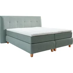 Boxspringbett ALINA "Luella", grün (pastelltürkis tcm 606), B:204cm L:214cm, Komplettbetten, Boxspringbett, ADA trendline Boxspringbett, inkl. Matratze und Viscoschaum-Topper