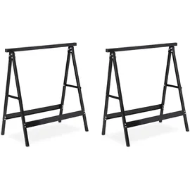 Relaxdays Klappbock, 2er Set, Belastung bis 100 kg, stabiler Gerüstbock, Arbeitshöhe 75 cm, platzsparend, Stahl, schwarz