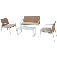 Garden Friend King Collection Madeira Lounge (2 Sessel, 1 Sofa, 1 Tisch) Farbe weiß, Polyrattanhonig, beige Kissen