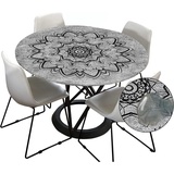 Tischdecke Outdoor Rund 120 cm, Elastisch Rund Abwaschbar Tischdecken Wasserabweisend Lotuseffekt Garten Tischdecke Grau Mandala Table Cloth (Ideal für 70cm-80cm,Anthrazit)