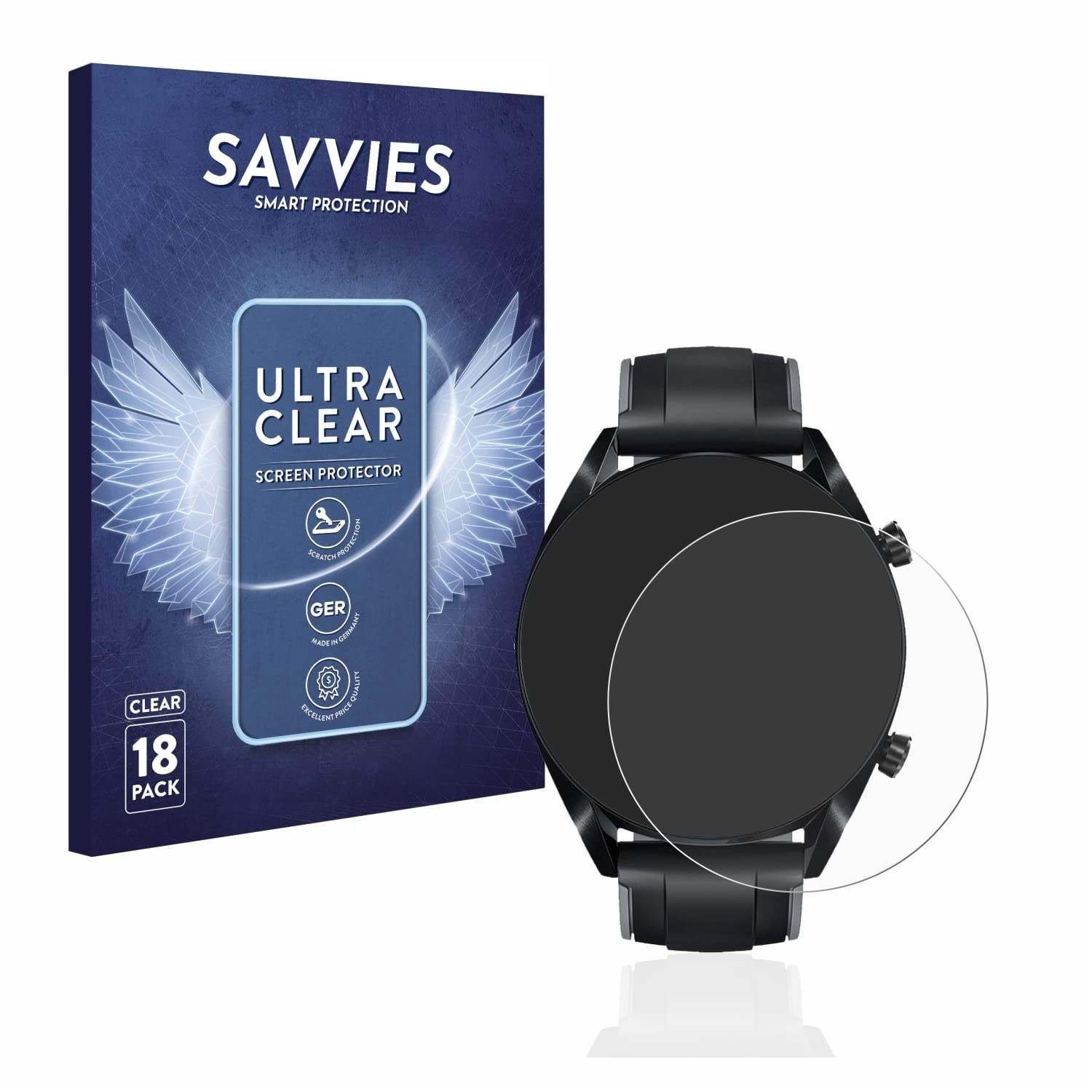 Savvies 18 Stück Schutzfolie für Huawei Watch GT 2 (46 mm) Displayschutz-Folie Ultra-Transparent