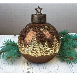 Formano Deko-Kugel Frosty Braun 35cm mit LED Licht Timer Beleuchtete Glaskugel - Braun