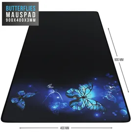 CSL Gaming Mauspad, XXL, 900 x 400 x 3 mm, Schreibtischunterlage, extralarge, waschbar, Schmetterlinge