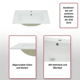 MCW Waschbecken MCW-D16, Waschtisch Handwaschbecken Badezimmer Bad, Keramik eckig weiß ~ 61cm 30mm Kante