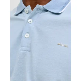 Jack & Jones PlusSize Poloshirt "JPRBLUALVES SS POLO PLS", Herren, Gr. 5XL, blau (ashley blau detail:melange), Jersey, Obermaterial: 50% Baumwolle, 50% Polyester, JACK & JONES PLUSSIZE, meliert, regular fit normal, ohne Ausschnitt, Shirts, Baumwollmischung, normal geschnitten
