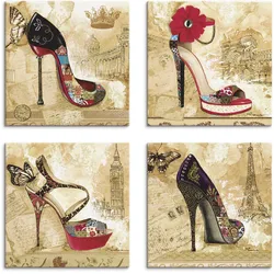 Leinwandbild ARTLAND "Veränderliche Zeiten Stiletto", beige (farbe bild(er): naturfarben), B:20cm H:20cm, Canvas, Leinwand, MDF, Bilder, 4er Set, verschiedene Größen