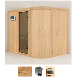 Sauna KARIBU "Thyra 4", beige (naturbelassen), Saunaofen, externe Steuerung, 9 kW, Saunen, 9-kW-Ofen mit externer Steuerung