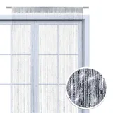 Wometo Faden-Vorhang Glitzer-Vorhang 90x245 - silber-silber glänzender Deko Schal transparent halbtransparent Weihnachten