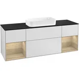 Villeroy & Boch Finion Waschtischunterschrank G332PCMT 160cm, Abdeckplatte black matt, Emotion, Regale Oak Veneer, White matt lacquer