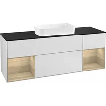 Villeroy & Boch Finion Waschtischunterschrank G332PCMT 160cm, Abdeckplatte black matt, Emotion, Regale Oak Veneer, White matt lacquer