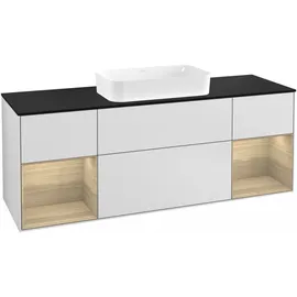 Villeroy & Boch Finion Waschtischunterschrank G332PCMT 160cm, Abdeckplatte black matt, Emotion, Regale Oak Veneer, White matt lacquer