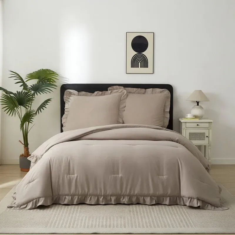 Meeallhome Bettwäsche-Set Vintage Rüschen Bett-Set 155x220cm/80x80cmx2 weizenfarben