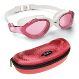 AqtivAqua Schwimmbrille Herren Damen Schwimmbrillen Erwachsene Kinder SX (Rosa Brille + Rotes Etui)