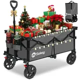 Sekey XL Bollerwagen Faltbar 150L 150KG mit Bremsen, Faltbarer Bollerwagen Handwagen Geländereifen, Zusammenfaltbar aus 4 Richtungen, Verstellbarer Handgriff, XL-G 4014, Anthrazit