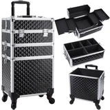 Make up Koffer Kosmetikkoffer Trolley Kosmetik Trolley 3-in-1 Schminkkoffer mit Rollen Friseurkoffer Groß Beauty Case Nagelkoffer Multikoffer, Schwarz