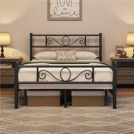 Yaheetech Bettrahmen Metallbett für 140 x 200 cm Matratze, Gästebett für kleine Räume, Schwarz