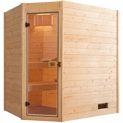 Weka Sauna Valida Eck 1 mit Glastür/Fenster- Massivholzsauna 38 mm-Ganzglastür