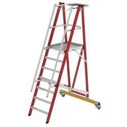 Plattformleiter GFK/Alu klappbar und fahrbar mit GFK-Handlauf 7 Stufen