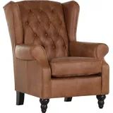 GUTMANN FACTORY Ohrensessel GUTMANN FACTORY "Amazonas", braun (cognac), B:83cm H:102cm T:89cm, Sessel, Ohrensessel, aus Anilinleder