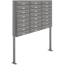 AL Briefkastensysteme 24er Premium Standbriefkasten Aluminiumgrau inkl. Zeitungsfach