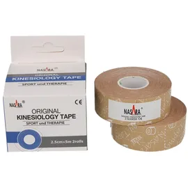 Nasara Kinesiology Tape 2 Rollen beige 2,5 cm x 5 m
