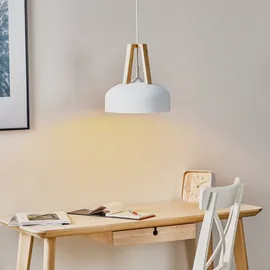 Sollux Lighting Hängeleuchte North mit Holz natur, weißer Schirm