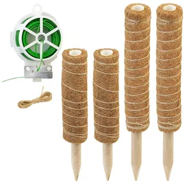 Royal Gardineer 4er-Set Rankhilfen aus Kokosfaser & Holz, 2x40 cm, 2x30 cm, Juteschnur