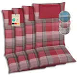 GO-DE Textil Bequeme und attraktive Polsterauflagen für Hochlehner-Gartenstühle (4er-Set, Karo rot, Hochlehner)