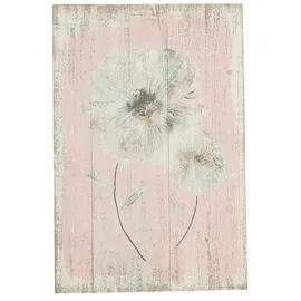 Loberon Dekoboard Lumeron, Zartes Blütenmotiv, im Vintage-Stil, zum Hängen oder Anlehnen, Nostalgischer Look, Wanddekoration, Tannenholz, Eisen, rosa/antikweiß